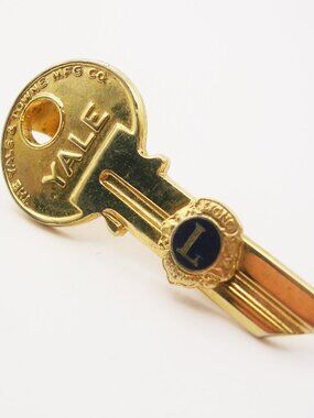 Vintage Key Tie Clip Bar Lions Club gold tone Men's Necktie Holder